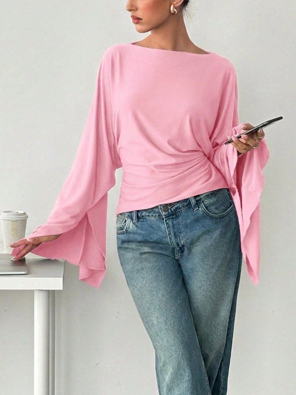 Pink Casual Women's Pleated Travel T-Shirt